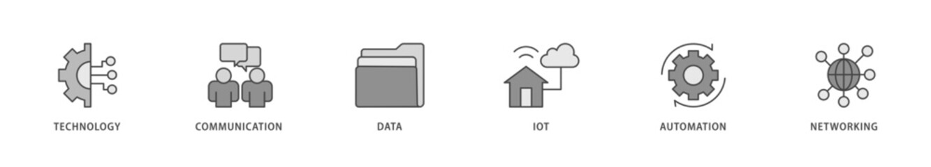 Digital transformation icons set collection illustration of technology, communication, data, iot, ict, automation, internet, and networking icon live stroke and easy to edit 