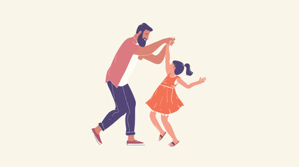 Fototapeta na wymiar Man and his little daughter dancing against white background