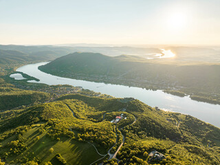 The Danube River in Sunset in Hungary, Visegrad
