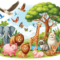 Animals in nature scene vector illustration
