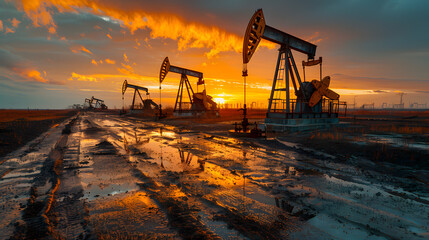 the oil pump in the sunset