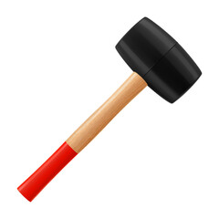 Rubber mallet with wooden handle, isolated on white background. Tile hammer. Hand tools for laying tiles and stones. Tool for straightening work. Tile hammer. Realistic 3d vector illustration
