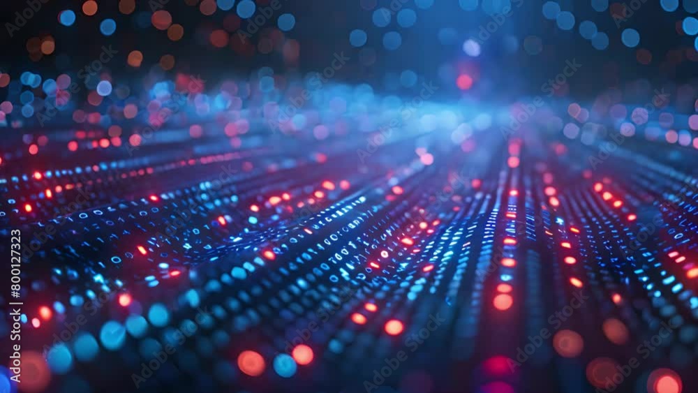 Poster close-up view of illuminated circuit board with bokeh effect