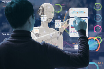 DevOps AI Machine learning Science artificial intelligence digital technologies of futuristic, man...