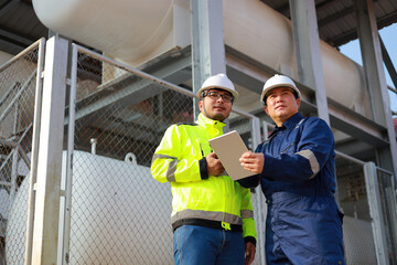 Portrait of professional man engineer working checking work place to keep liquid helium in industry.
