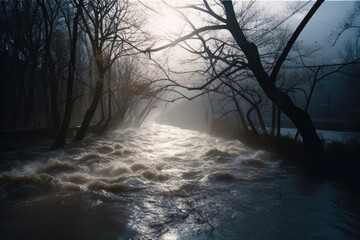 Naklejka premium 川, 大河, 水, 洪水, 山, 河川, 水面, 災害, river, big river, water, flood, mountain, riverine, water surface, disaster