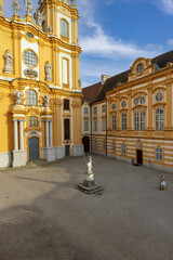 Melk Abbey, view of courtyard in front of Collegiate Church, St. Peter and St. Paul church, Melk,...