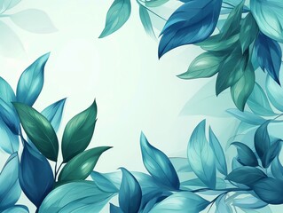 Blue leaves blur abstract watercolor background illustration