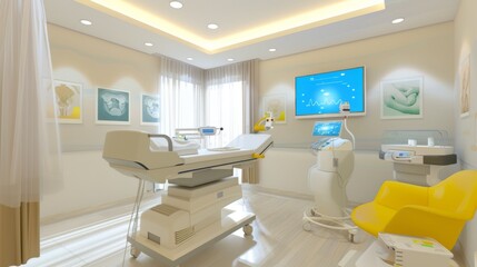 Modern dental clinic interior with advanced equipment and comfortable furniture
