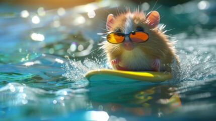 Fototapeta premium Cute hamster swimming in water. 3D vector illustration.
