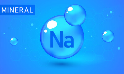 Mineral Na Natrium blue shining pill capsule icon. Shining cyan substance drop. Meds for heath ads. Mineral Na Natrium sign. Mineral Na Natrium background - obrazy, fototapety, plakaty