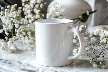 White Blank Mug Mockup in Photographic Scene created with Generative AI