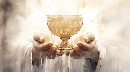 Christian spirituality, believers raise the holy cup of wine, symbolizing the blood of Jesus...