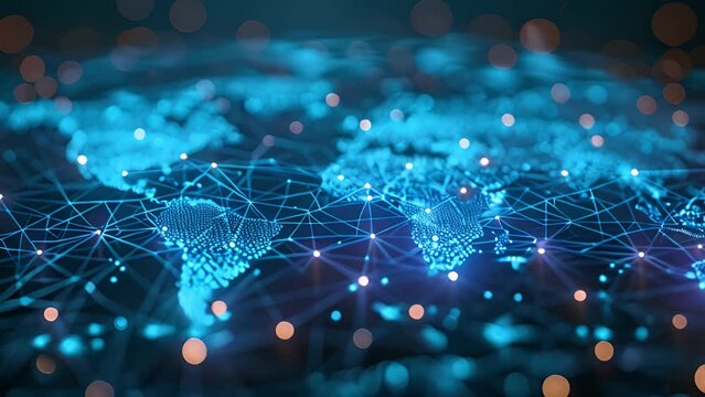 Digital World Map Representing Global Connectivity in Cyberspace