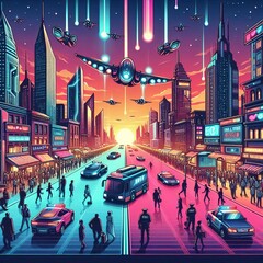1 Create an image of a futuristic city with flying cars and skys