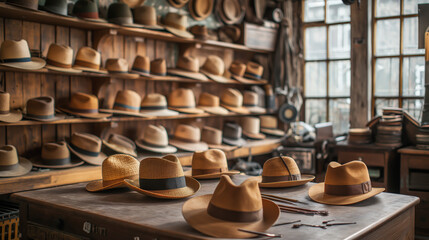 Pictures of the craftsman's workshop, steps in hat production