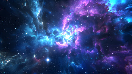 Isolated Celestial Nebula and Stars in Blue and Purple Hues