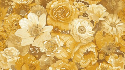 Elegant Golden Floral Pattern Wallpaper Design - obrazy, fototapety, plakaty