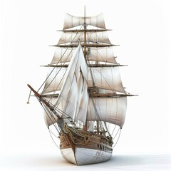 3D vector illustration of vintage sailing ship over white background