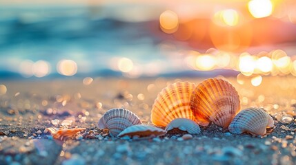 Seashells on beach sunny light