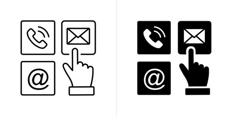 Contact Us editable stroke and solid web icon set. Vector illustration - obrazy, fototapety, plakaty