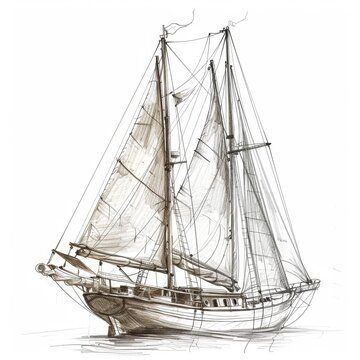 recommend clip art: Hand sketch of a vintage sailing ship over white background