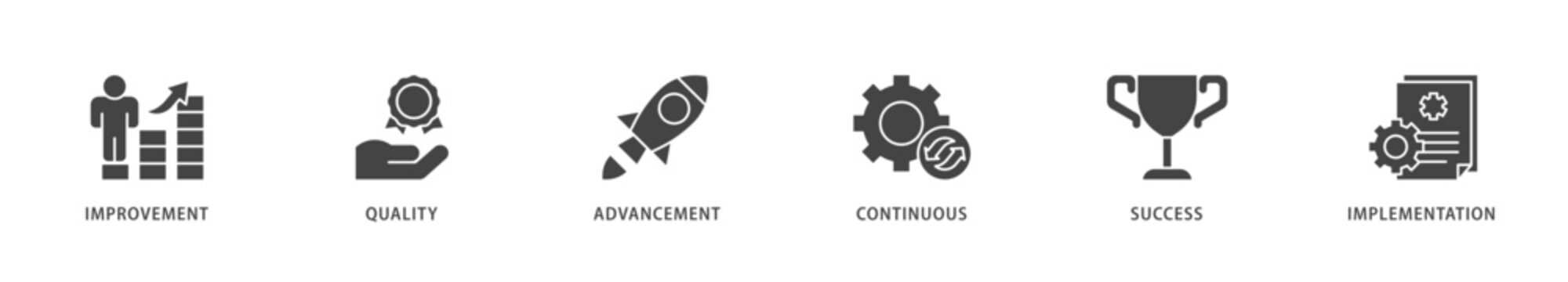 Kaizen icons set collection illustration of quality, advancement, continuous, success and implementation  icon live stroke and easy to edit 