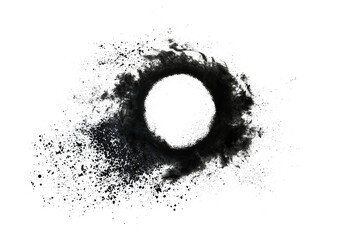 Fototapeta na wymiar black pulver in circle shape with hole, isolated on white or transparent