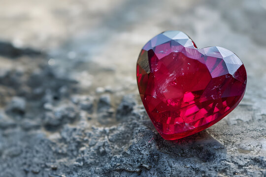 Beautiful heart shaped ruby lying on a rock