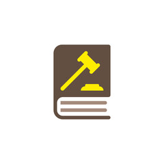 Book icon with judge's gavel. Vector on a white background.
