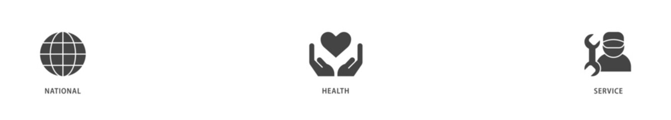 NHS icons set collection illustration of globe, hospital, health insurance, ambulance, patient, and medical apps icon live stroke and easy to edit 