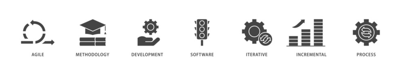 Scrum development icons set collection illustration of agile, methodology, development, software, iterative, incremental and process icon live stroke and easy to edit 