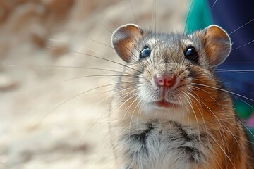Close-up Portrait of a Curious Rat on Sandy Ground