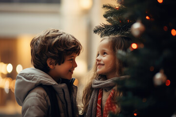 Obraz premium 子供, 女の子, 男の子, クリスマス, クリスマスツリー, 祝日, Children, Girl, Boy, Christmas, Christmas Tree, Holiday