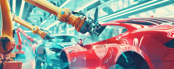 Advanced robotics in action: Automated painting process in a car manufacturing factory