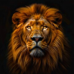 lion head portrait on black background.