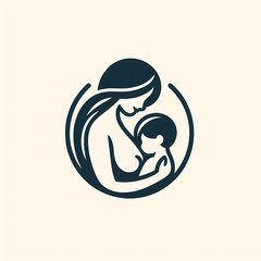illustration of mother silhouette with her baby Card of Happy Mothers Day Logo of beautiful woman and child
