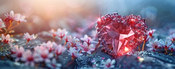 Precious Gemstone in the Shape of a Love Heart with Flowers.