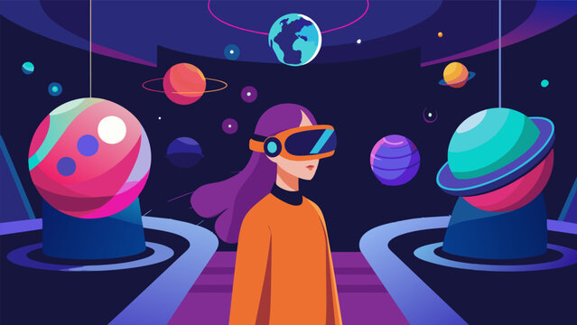 A virtual reality exhibit that allows visitors to see the world through the eyes of someone with synesthesia.. Vector illustration