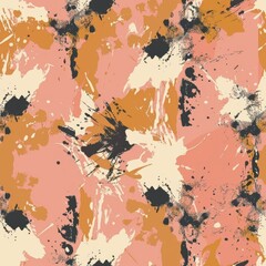 Abstract Peach and Black Ink Splatter Artwork