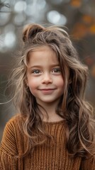 Naklejka premium Cute young girl looks happily into the camera