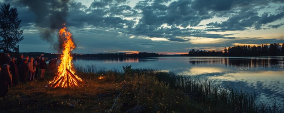 traditional finnish kokko - fire at midsummer