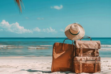 travel bags on a simple background summer season vacation banner