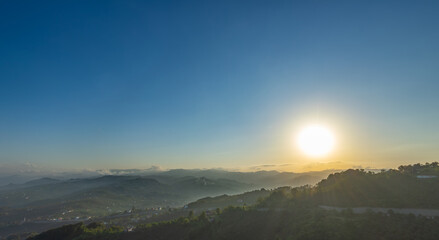 A view of sunset over the foggy mountains from Boztepe, Ordu