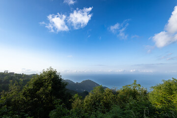 Clouds over the horizon of Black Sea and the green  trees at the mountains from Boztepe, Ordu