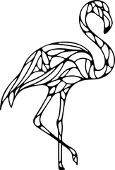 Animal mandala flamant rose dessin animé style cartoon pour page ou livre de coloriage pour enfant. Isolé du fond, dessin au trait noir totalement transparent et prêt a colorier et ajuster