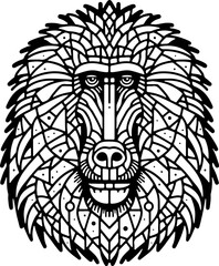 Animal mandala singe dessin animé style cartoon pour page ou livre de coloriage pour enfant. Isolé du fond, dessin au trait noir totalement transparent et prêt a colorier et ajuster
