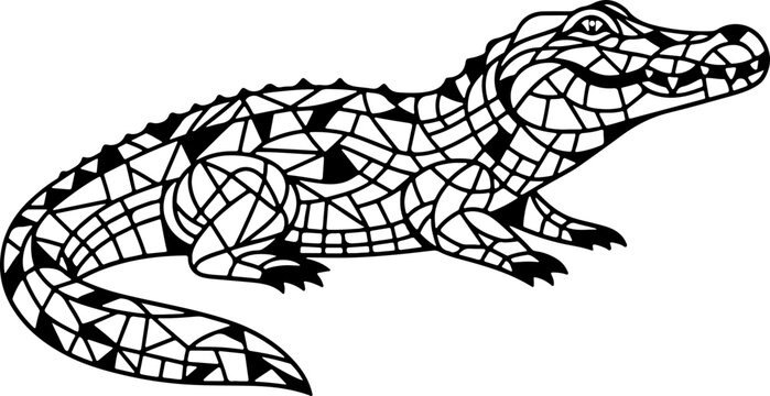 Animal mandala crocodile dessin anim&eacute; style cartoon pour page ou livre de coloriage pour enfant. Isol&eacute; du fond, dessin au trait noir totalement transparent et pr&ecirc;t a colorier et ajuster