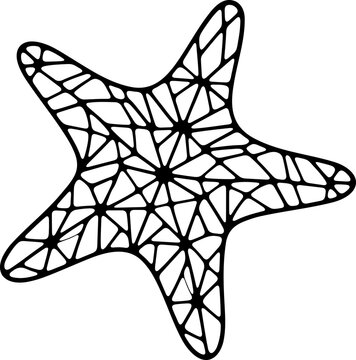 Animal mandala étoile de mer dessin animé style cartoon pour page ou livre de coloriage pour enfant. Isolé du fond, dessin au trait noir totalement transparent et prêt a colorier et ajuster