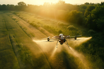 Fototapeta premium Agriculture drone fertilizing a field